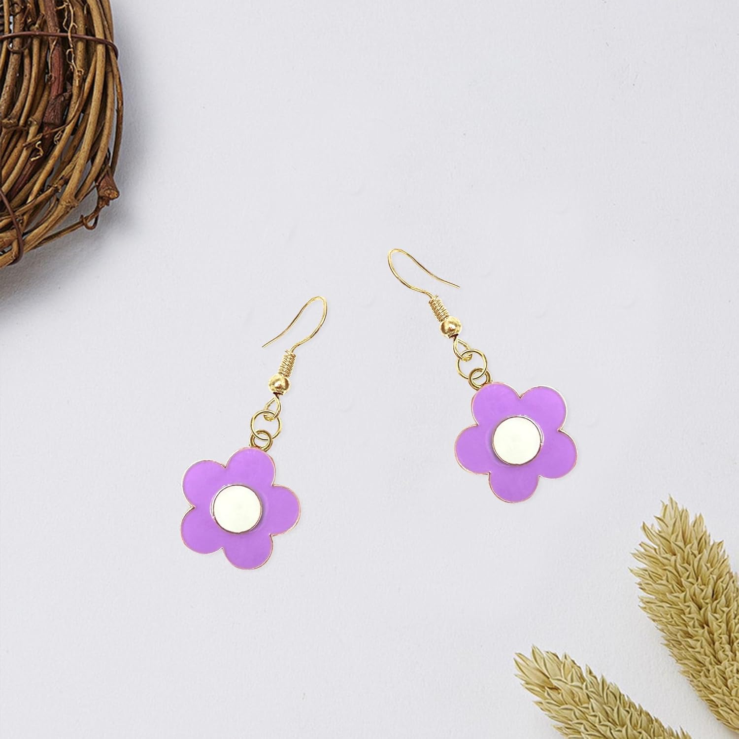 Floral Dangle Earrings for Women Oil-Drop Alloy Statement Earrings Gold Tone Flower Drop Earrings - Image 5