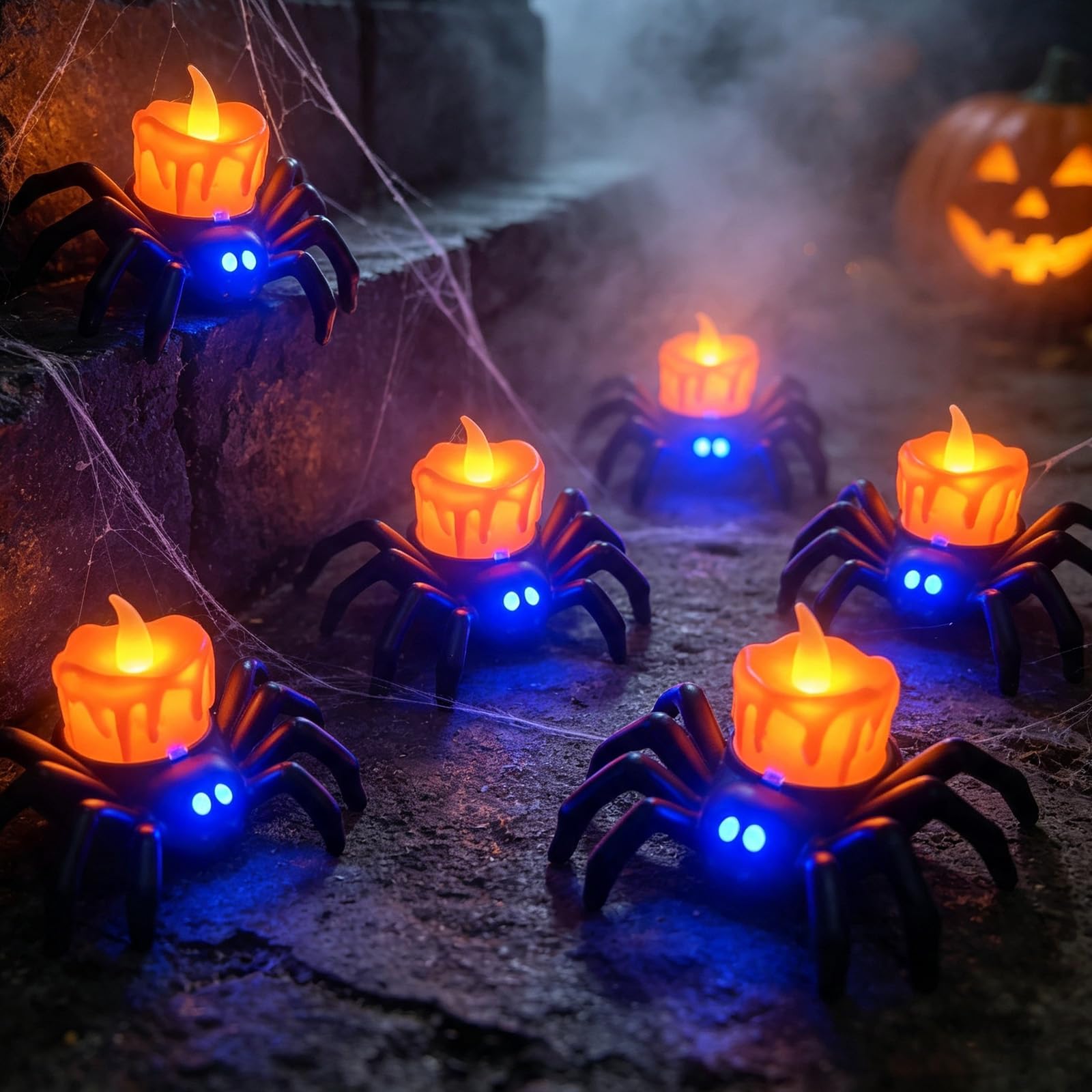 Velas LED Sin Llama,6 Piezas Halloween Araña Luz de Luces