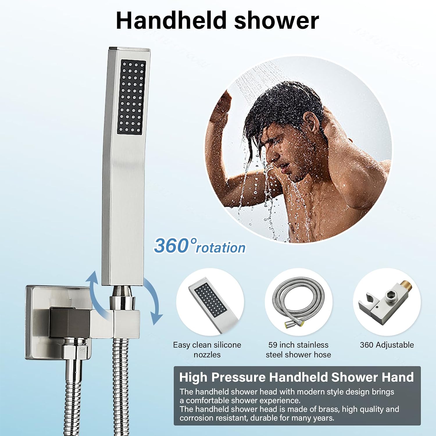 Shower Faucet Set Brushed Nickel Rain Shower System with High Pressure 12 Inches Rain Shower Head and Handheld Spray Bathroom Luxury Rain Mixer Shower Complete Combo Set Ceiling Mounted