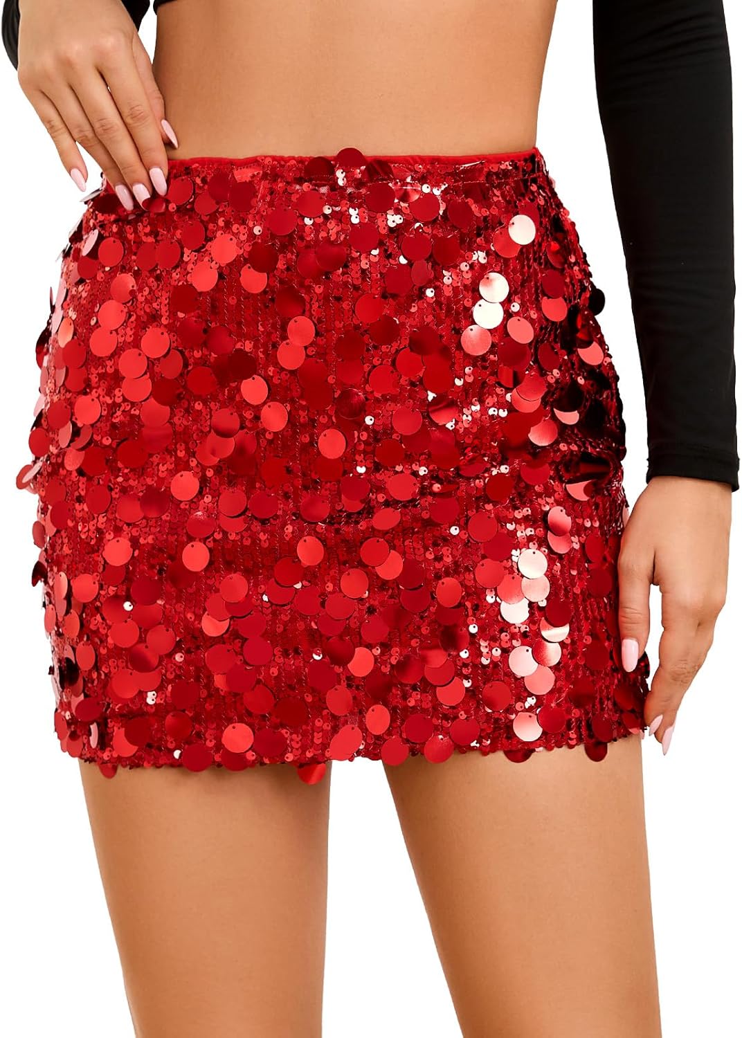 Sequin Skirt for Women Stretchy Bodycon Mini Skirts Sexy Sparkly Skirt Glitter Shiny Skirt Night Out Party