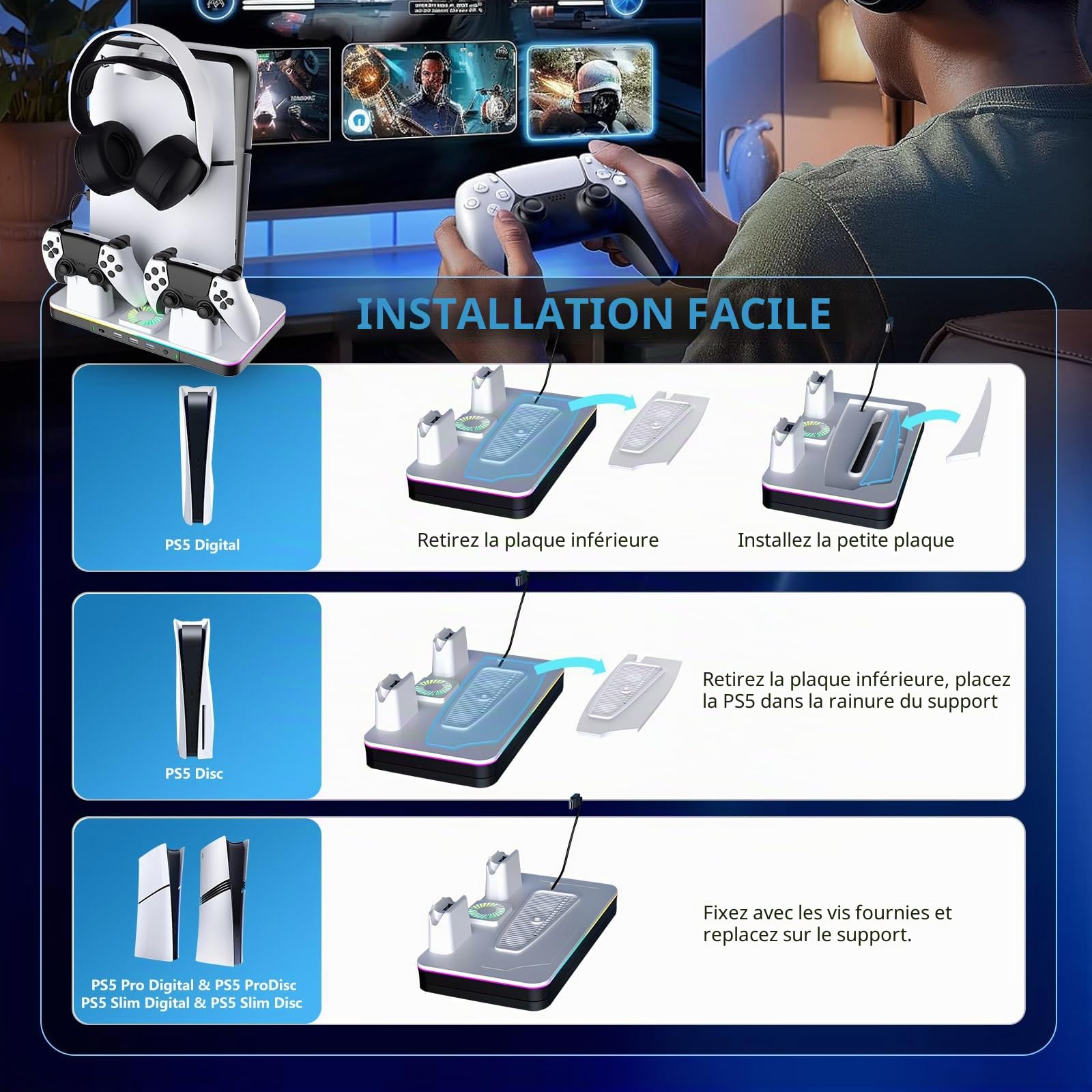 Station de Refroidissement pour Ventilateur PS5 Pro (PS5 Fan station2)