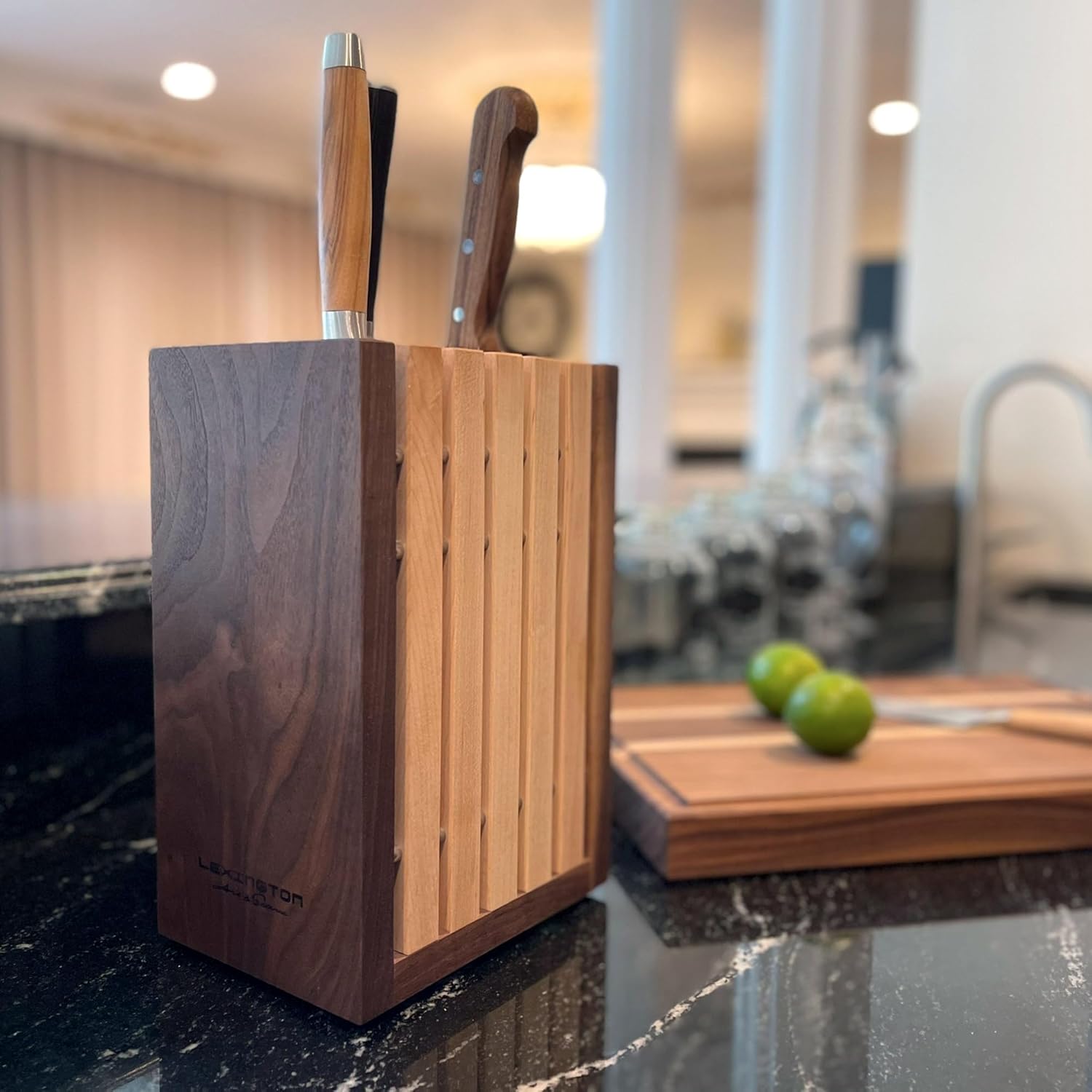 [No Pale Kitchen] Designed in New York American Hardwood Craftmade Knife Block. Walnut and Maple.