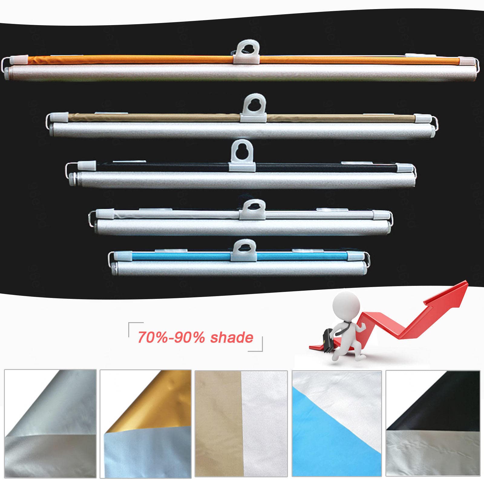 Tende oscuranti con ventose,anti-UV tenda avvolgibile di 30-75 cm di larghezza,frangisole automatici a scomparsa,senza forare,tende temporanee portatili per porte e finestre,Blue-75x125cm/29x49in