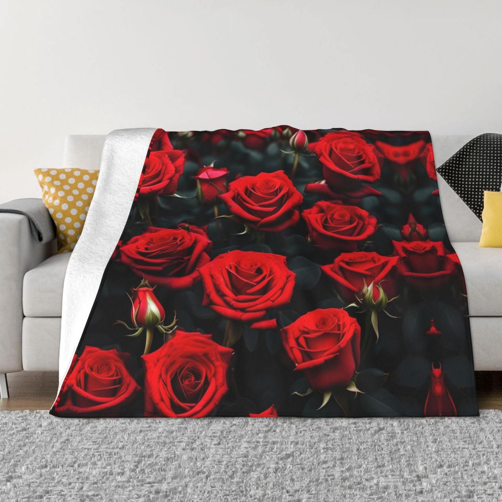 Couverture en flanelle douce de qualité supérieure au motif roses raffinées