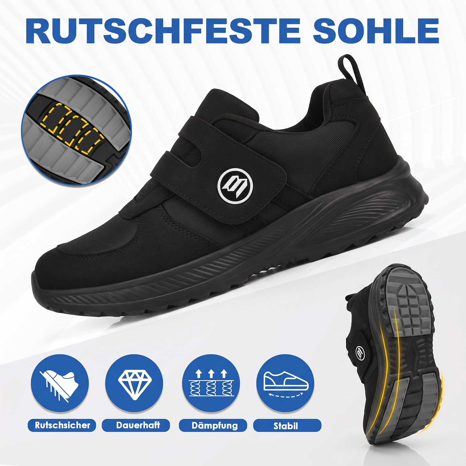 Diabetiker Schuhe Herren Damen Extra Weit mit Klettverschluss Orthopädische Schuhe mit Memory Foam Sohle Nahtloser Ultraleicht Gesundheitsschuhe für Geschwollene Füße
