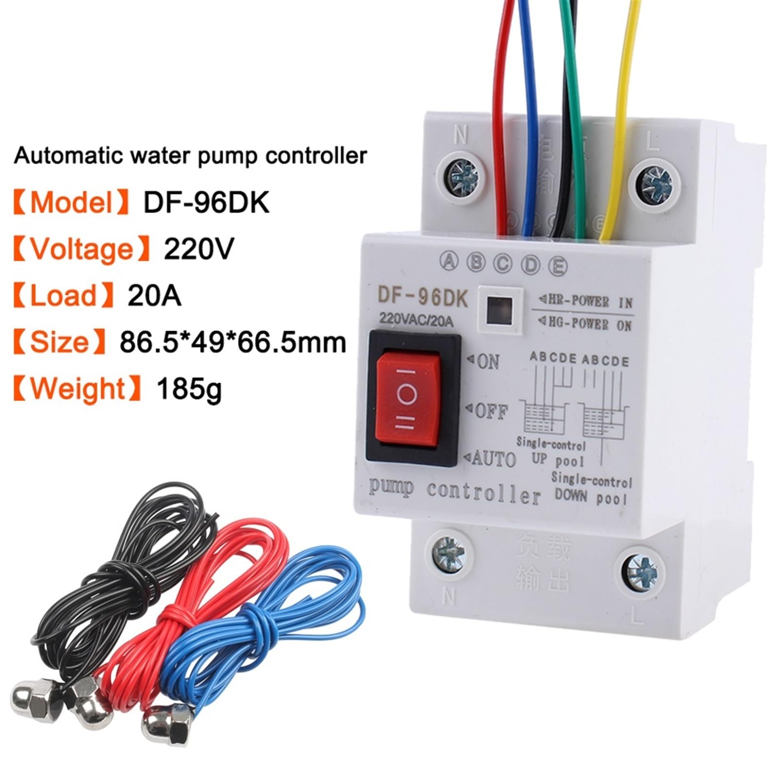 DF-96ED automatyczny regulator poziomu wody, przełącznik 20A 220 V, zbiornik na wodę, czujnik wykrywania poziomu cieczy, regulator pompy wodnej, przewody 2 m, 1 sztuka (DF-96DK z końcówkami)