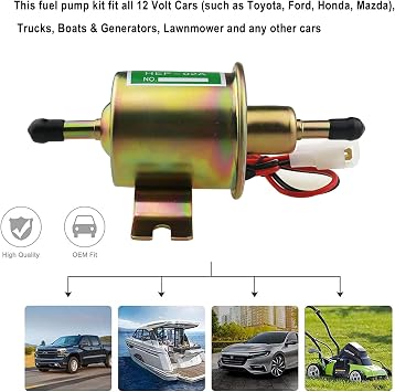 Universal Electric Fuel Pump Kit for All 12V Cars Trucks Boats Carburetor Lawn Mower, DC 12V (3-6PSI) Fuel Pump+ 2M 5/16 ID Fuel Line + Fuel Filters + 10pcs Hose Clamp