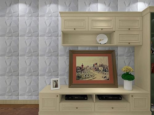 Miniatura 7 de Art3d Azulejos de cuero 3D Decoartive 3D Paneles de pared 3D, diamante blanco 23.6 x 23.6 pulgadas (paquete de 6) Onda blanca,Diamante blanco