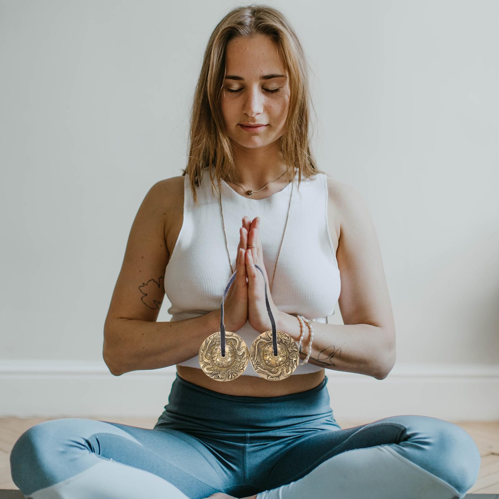 1 Stück Kupferbecken Glockenspiel Gold, für Meditation und Yoga