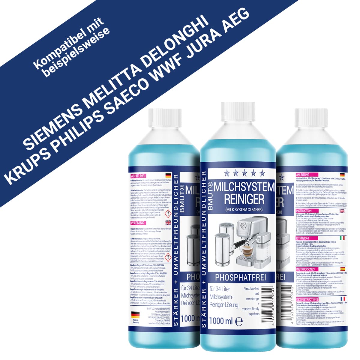 12 x 1000 ml koncentrat do czyszczenia systemu mlecznego do ekspresu do kawy, spieniacza do mleka, środek do czyszczenia mleka, uniwersalny dla wszystkich producentów