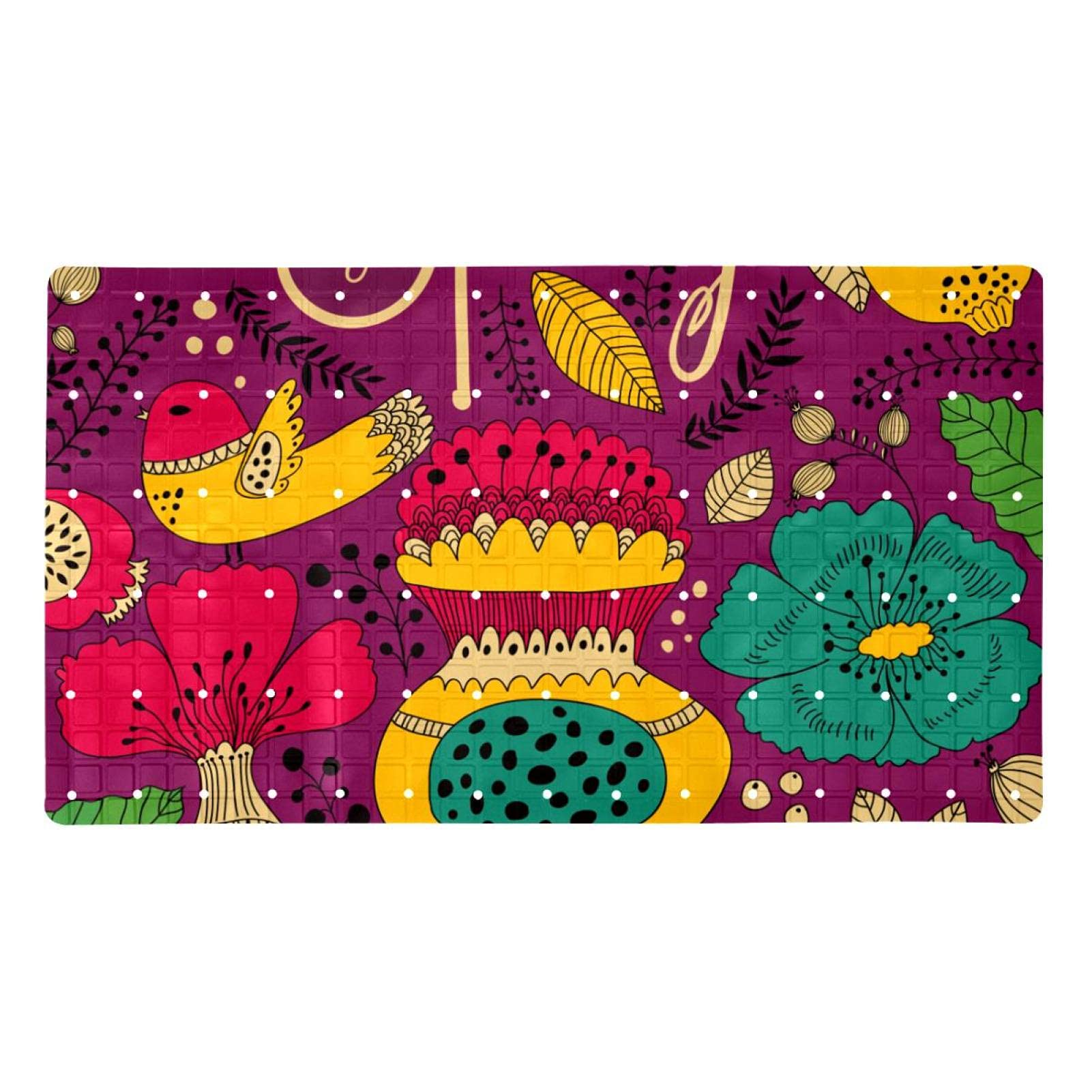 Tapis de bain antidérapant aux motifs de fleurs et oiseaux
