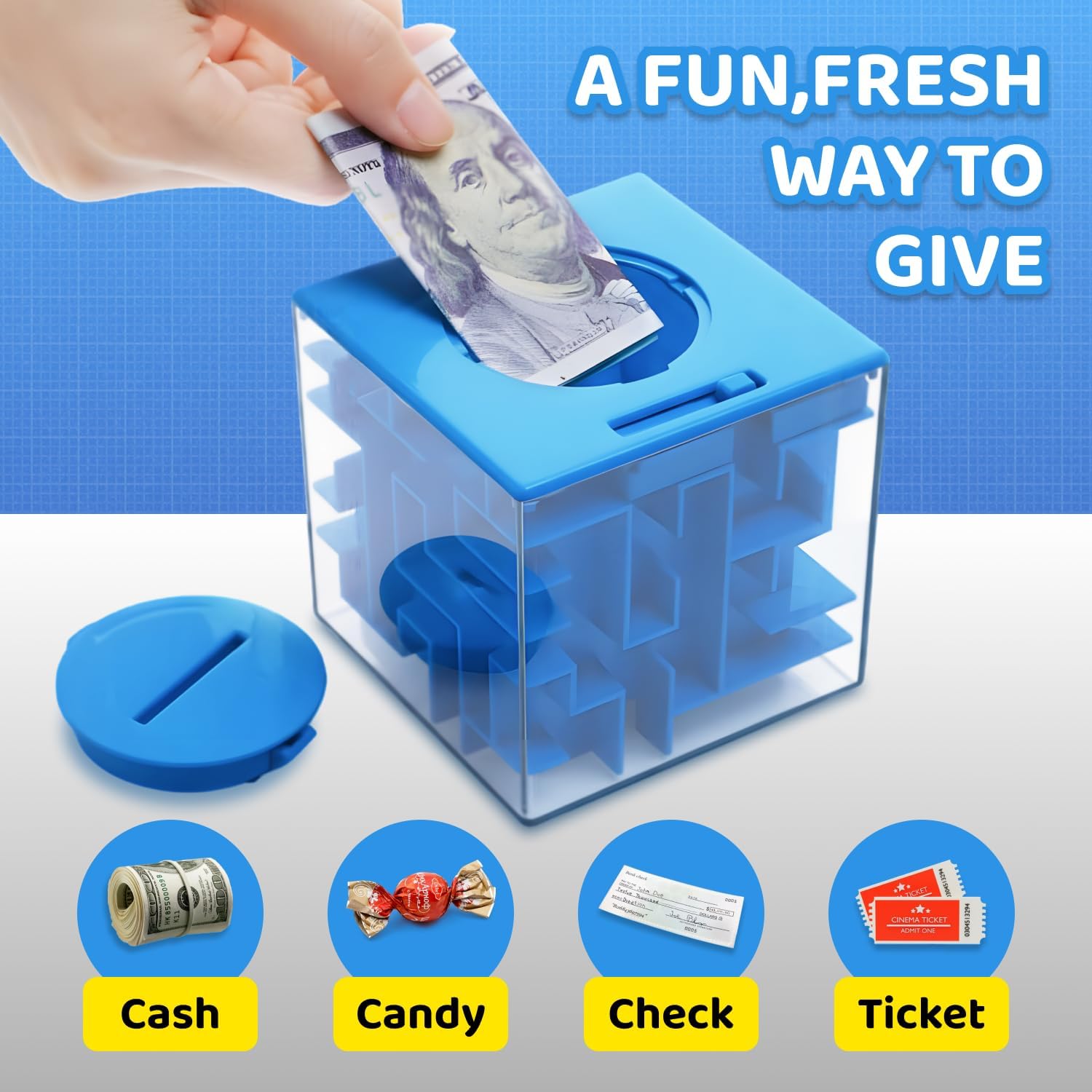 Money Maze Puzzle Boxes Blue, Money Gift Boxes for Cash Pop Up, Money Puzzle Box for Cash Gift Kids Adults