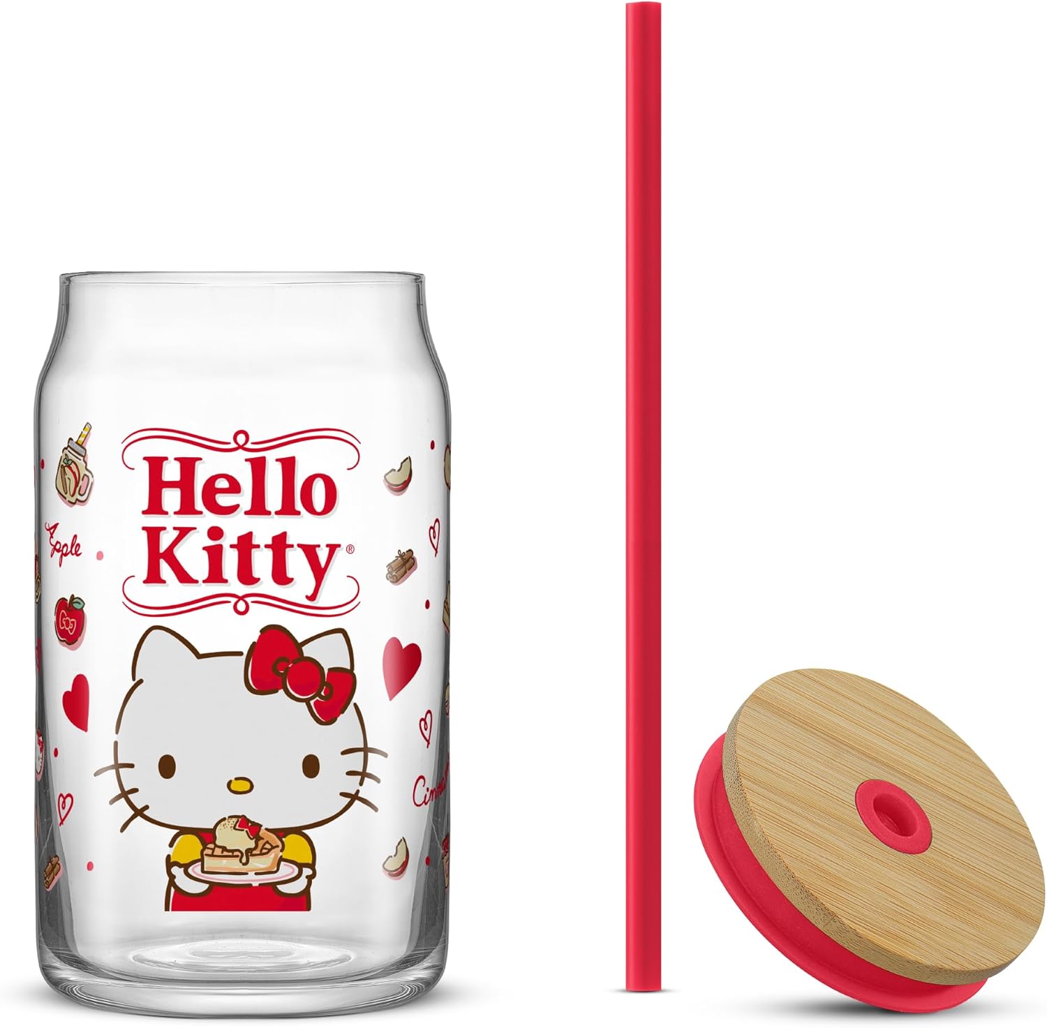JoyJolt Sanrio Hello Kitty and Friends Favorite Flavor Glass Tumbler with Bamboo Lid and Straw, Leakproof 16oz Clear Soda Can Shaped Cup featuring Hello Kitty, Hello Kitty Merch - Image 3
