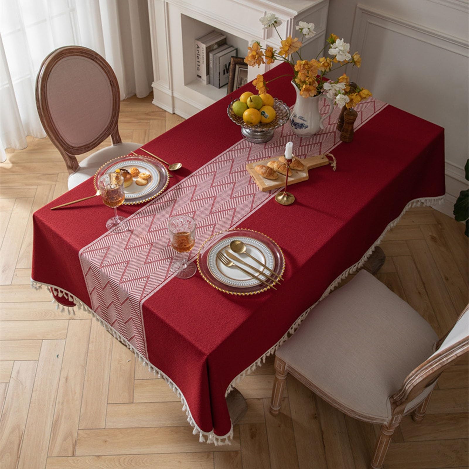 Nappe de Noël rouge 100x140 rectangulaire lavable facile d'entretien
