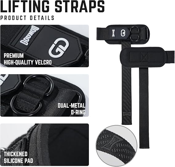 GOUNOD Lifting Wrist Straps, Double D-Ring Non-Slip Grip with Silicone Padded Wrist Support, Heavy Duty Comfortable Straps for Weightlifting, Deadlifts, Pull Ups, Cable Machines, Gym & Bodybuilding