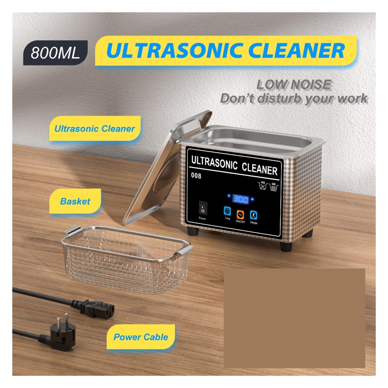 Limpiador ultrasónico, Limpiador Ultrasónico De 800ml, Temporizador De Baño, Cepillo De Joyería, Gafas, Piedras De Manicura, Cortadores, Piezas De Afeitar, Ultrasonido Sónico(80W)