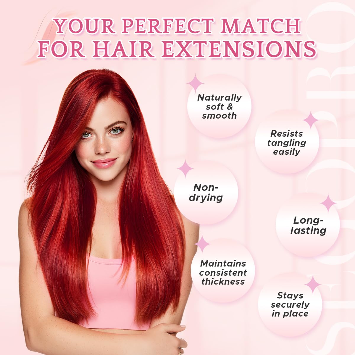 SEGO Pro Clip in Hair Extensions 8 Pcs 18 Clips Full Head Synthetic Fiber Hair Pieces for Women Straight 23 Inch (Dark Red) - Image 3