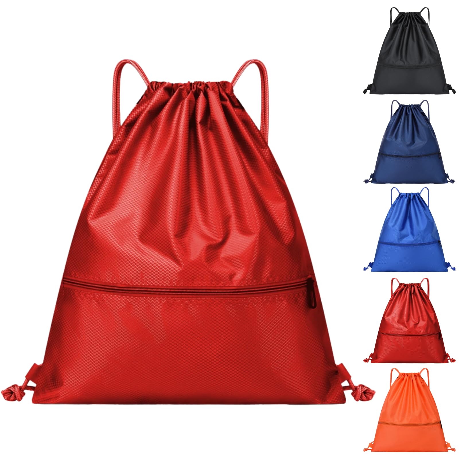 Arae Drawstring Backpack Bag with Front Pocket Waterproof Oxford Cloth, Lightweight Gym Sack for Sports and Travel (Red, Small) — image 1