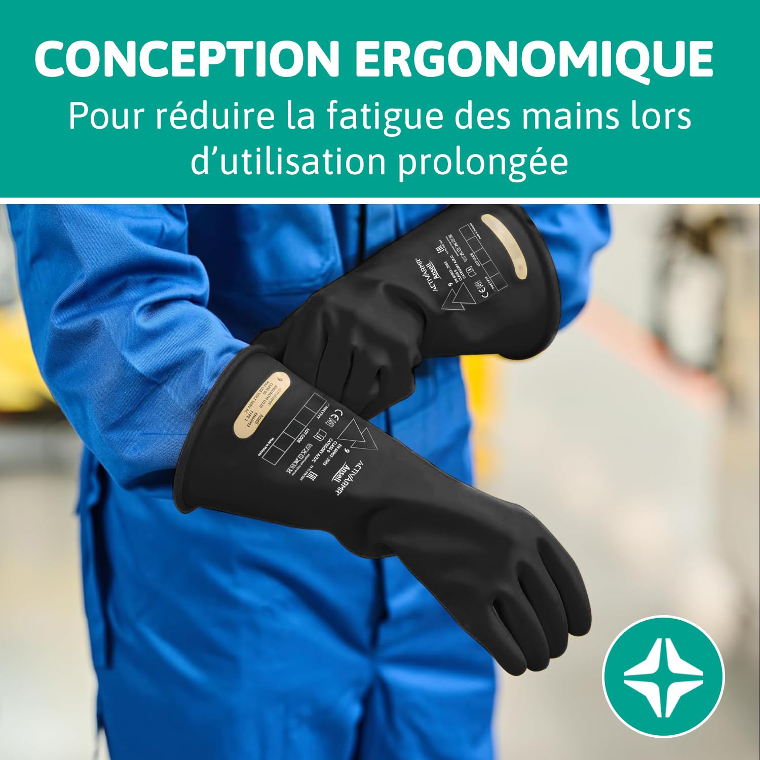 Ansell ActivArmr RIG011B, Gants de protection en caoutchouc, Gants latex noir flexibles et durables, Protection contre les éclairs d'arc, Gants électriciens, Gants de travail 2XL, Noir, 1 paire