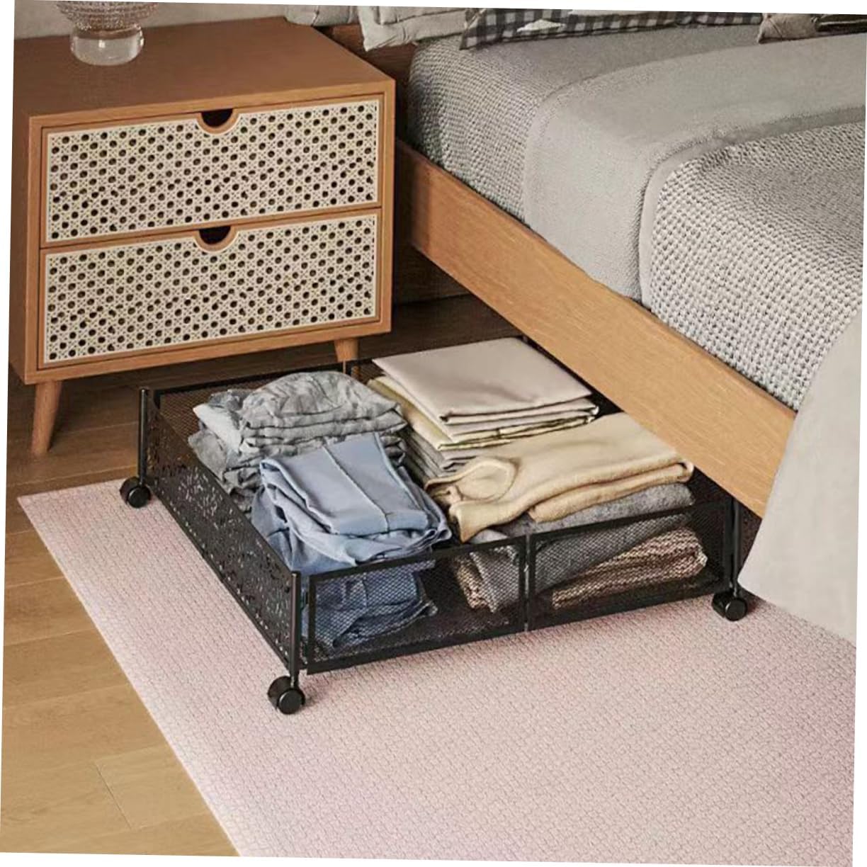 Garneck Bed Organizer Space-saving Stainless Steel Storage Rack for Clothes Shoes and Toys Design Easy Installation Modern Style for Bedroom Living Space
