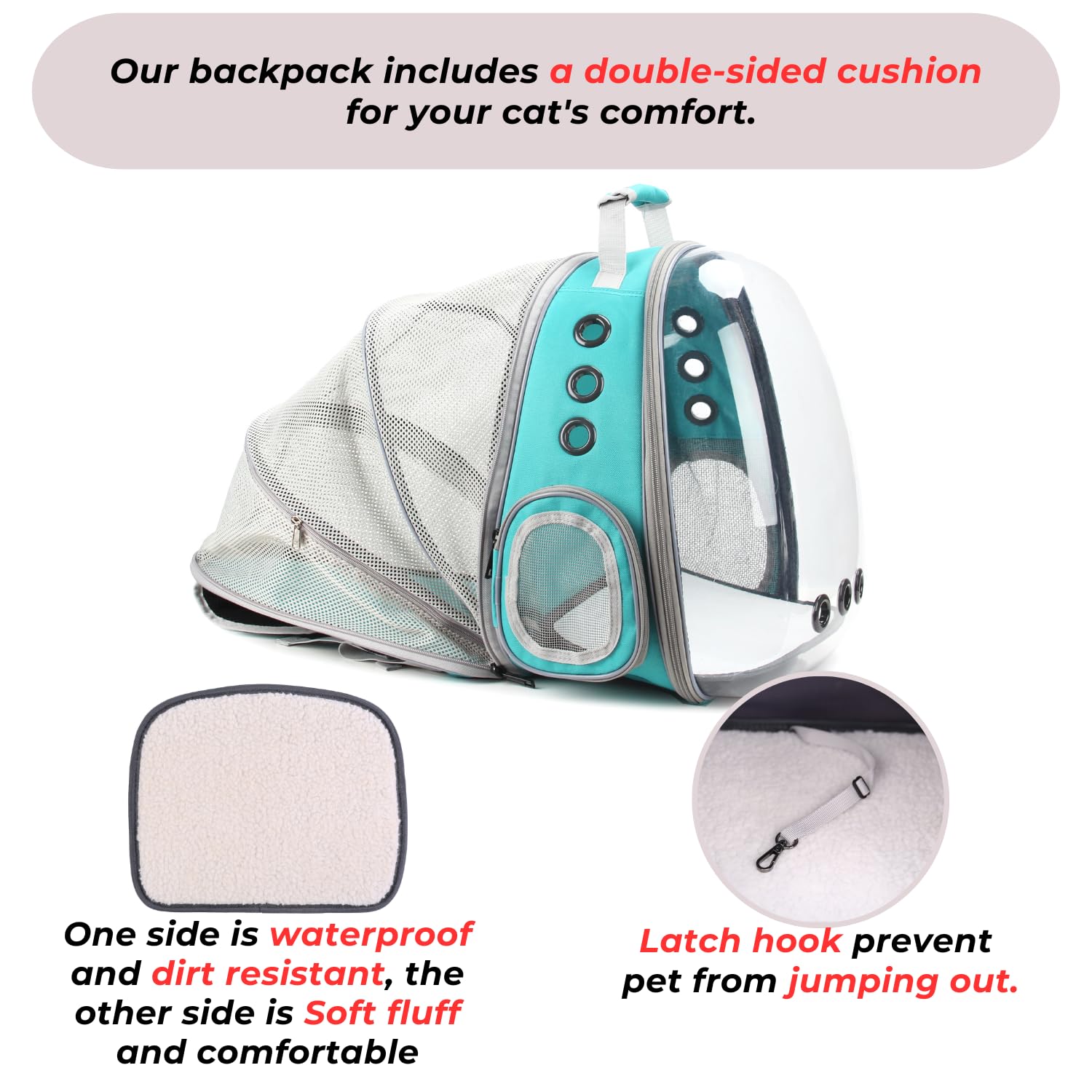 Lollimeow Cat Carrier Backpack, Expandable Bubble Pet Carrier for Cats and Small Dogs, Airline Approved Travel Backpack for Hiking, Walking & Outdoor Adventures - Supports up to 14 lbs - image 6