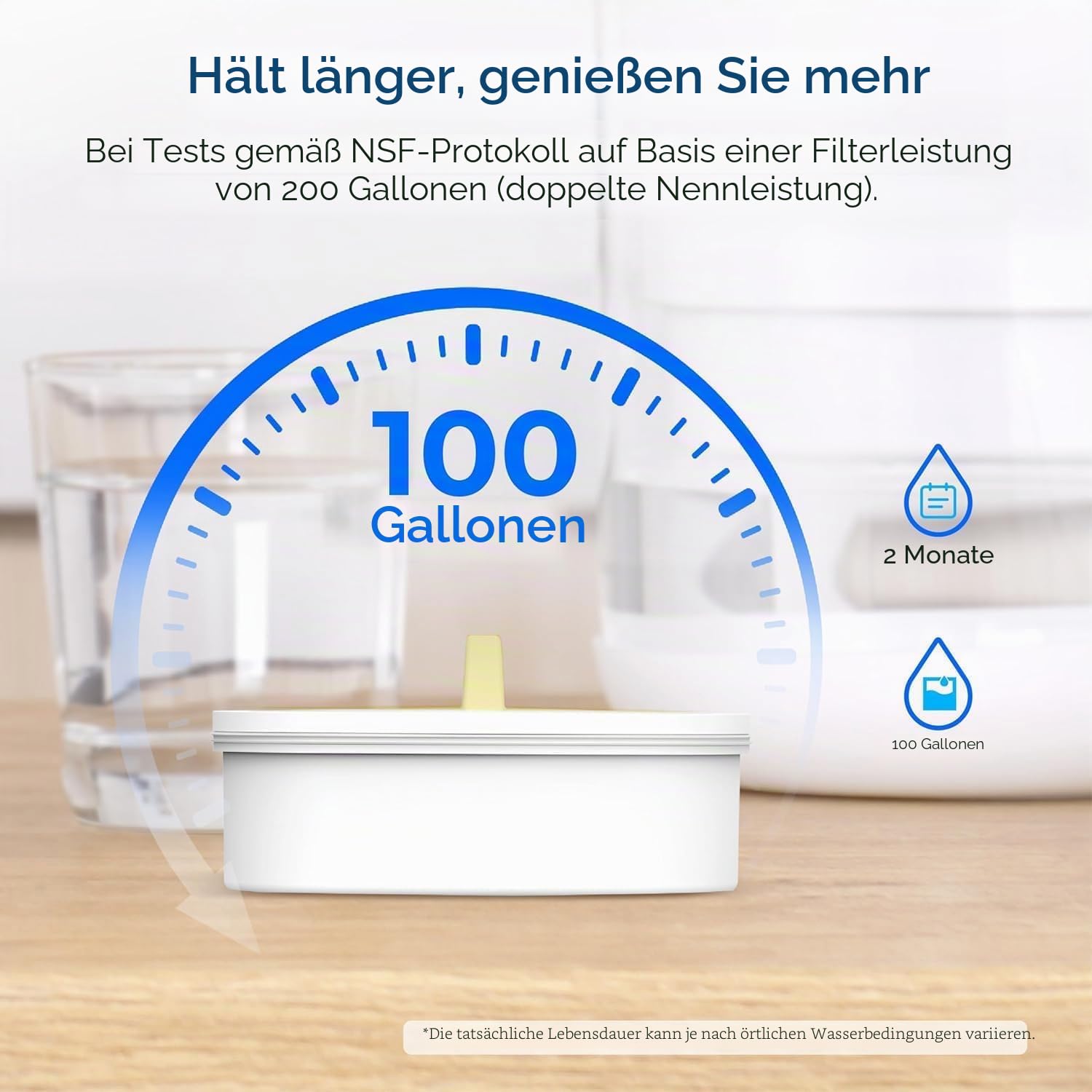 Waterdrop 𝐆𝐥𝐚𝐬 Wasserfilterkanne, 2.5L Wasserfilterkanne mit 2-Monats-Filter, NSF 53&42&372 Zertifiziert, Reduziert PFOA/PFOS, Chlor, Cadmium, Kupfer, Quecksilber, WD-PT-72B