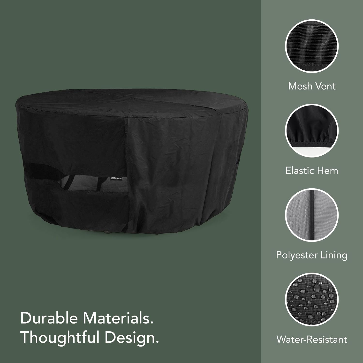 Covermates Classic Round Dining Table Cover, 42D x 25H Black image 3