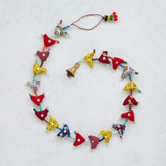 Paper High 20-Bird Bell Tota | Traditional Indian Hanging Decoration | Handmade | Recycled Fabric | Bedroom Decorations | Home Décor