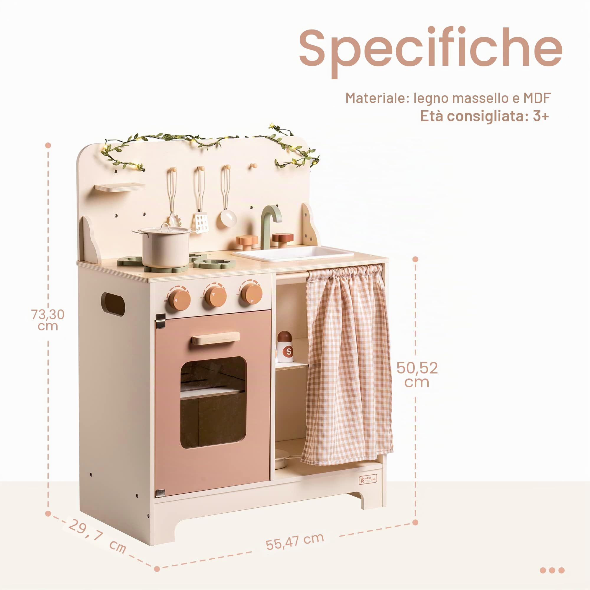 ROBUD Cucina giocattolo per bambini in legno, accessorio da cucina per bambini, con forno, grembiule e guanti