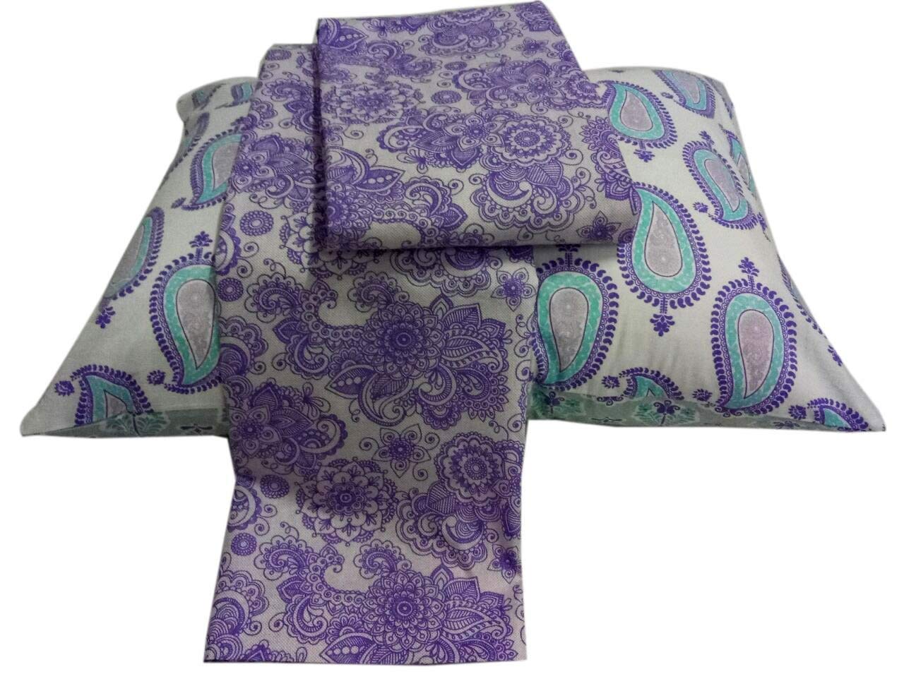 Bacati - Paisley Cotton Percale Girls Toddler Bedding (Lilac/Purple/Aqua Paisley, 3-Piece Toddler Sheet Set)