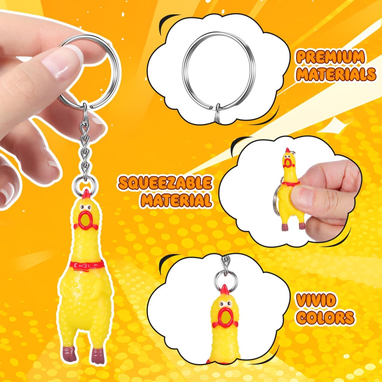 NUOBESTY 3 Pack Mini Squeeze Screaming Chicken Keychain - Funny Yellow Chicken Pendant Cute Novelty Keychain for Keys, Bags, Phones