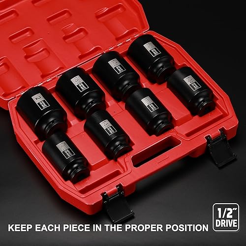 Miniatura 5 de EMENTOL Juego de llaves de impacto de tuerca de eje de transmisión de 12 pulgada, CR-MO, 6 puntos, SAE, juego de llaves de impacto profundo de 12