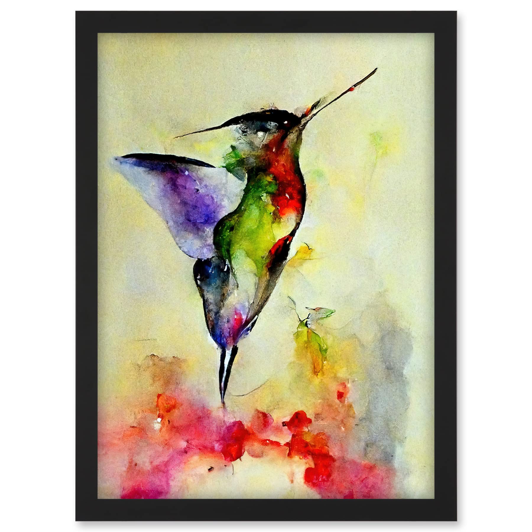 Doppelganger33 LTD Elegant Hummingbird Abstract Watercolour Artwork Framed A3 Wall Art Print