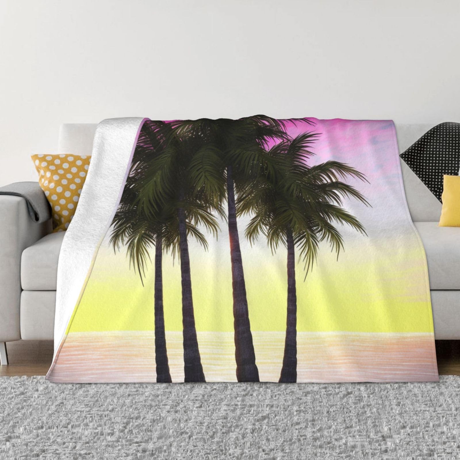 KLOPH Tropical Palm Tree Throw Blanket 40"x30" Flannel Fluffy Warm Blanket for Couch, Reversible Plush Blankets for Bed, Comfy Fuzzy Blanket for Sofa, Plush Lightweight-Blankets for All Season