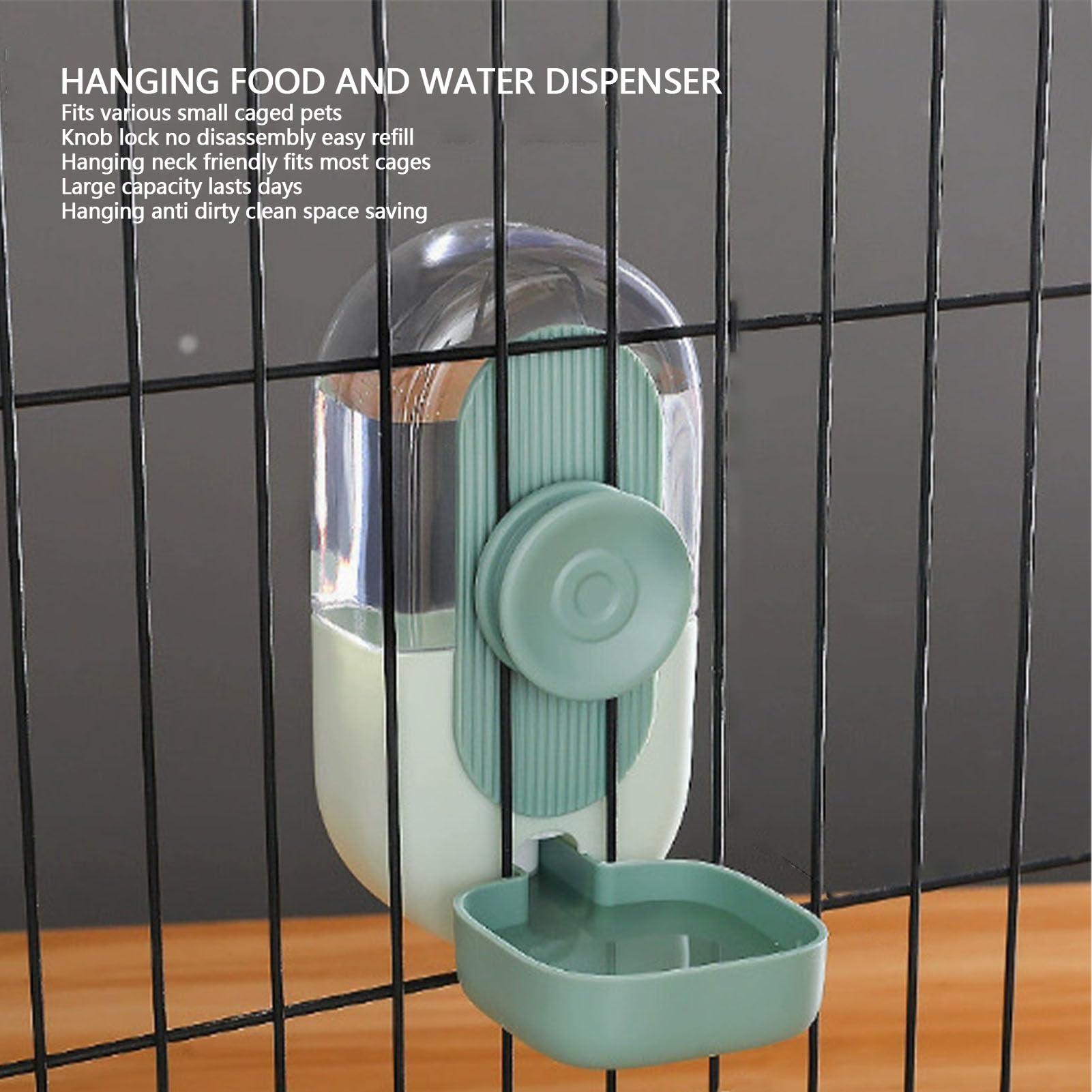 Yctze Mangiatoia Automatica a gravità per Animali Domestici, Distributore di Cibo e Acqua Sospeso per Gabbia, for Gabbie per Animali Domestici (Dispenser Acqua Verde 800ml Dispenser Alimenti)