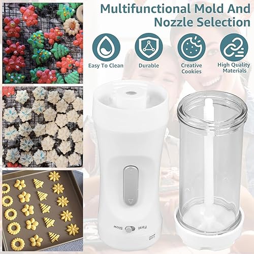 Miniatura 4 de Prensa eléctrica para galletas con 12 discos y 4 puntas para apretar fácilmente, apta para lavavajillas, kit de horneado para hacer galletas