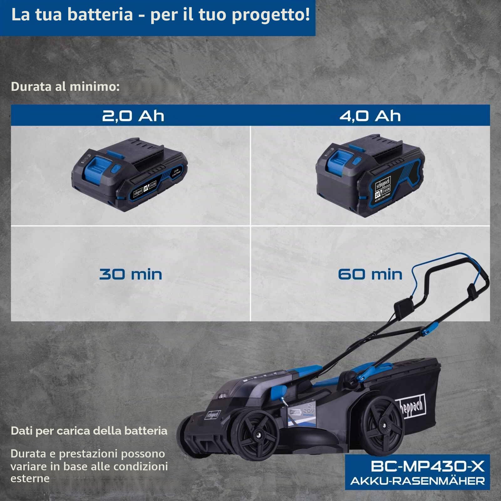 Tondeuse a batterie - SCHEPPACH BC-MP430-X - 20V IXES - largeur coupe 43 cm - Mulching - sans batterie ni chargeur