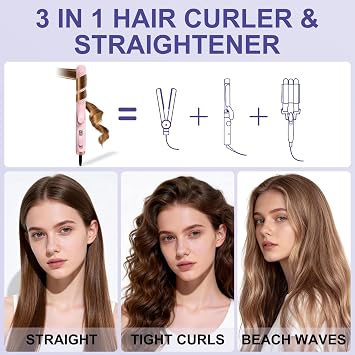 2 in 1 Hair Straightener and Curler, 360 Cool Airflow Styler Curling Iron Flat Iron, 1.25 Inch Curling Wand for Long Short Hair, 5 Adjust Temps, Dual Voltage for Travel, Birthday Gifts for Women