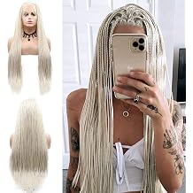 Pastel Blonde Box Braided Wigs Braids Hair White Synthetic Lace Front Wig | Blonde braided Lace Front Wigs for Women 26Inch Heat Resistant Long Straight Cosplay Daily Wear