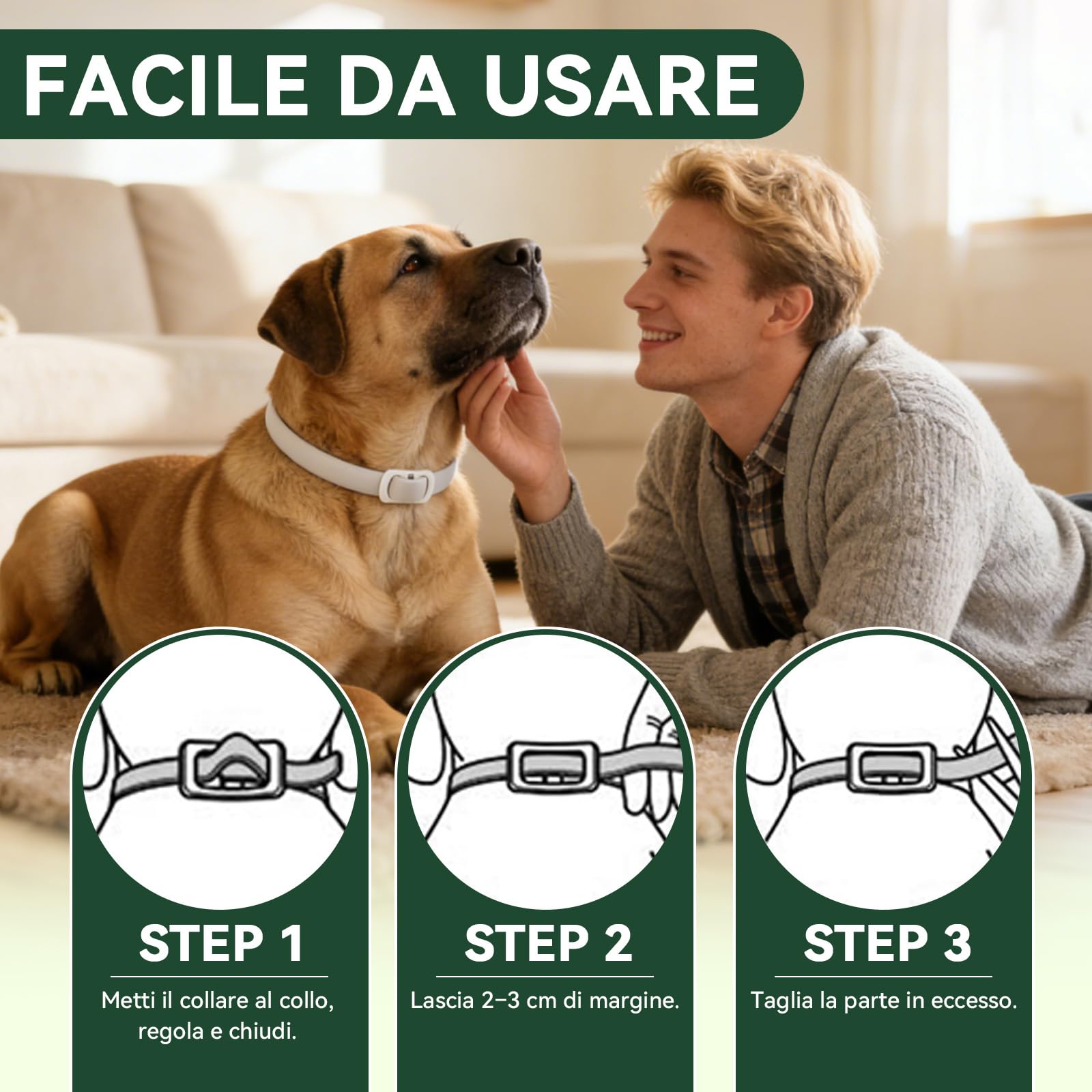 Collare Antiparassitario per Cani, Collare Antipulci Cane, Protezione Efficace, Naturale, Impermeabile, Regolabile, Collari Antiparassitari per Cani per Piccoli, Medi e Grandi a Tutte le Razze,65cm