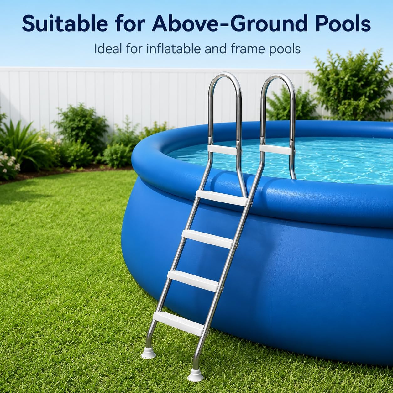 Escabeau de piscine hors-sol 4 marches 250 kg inox 304
