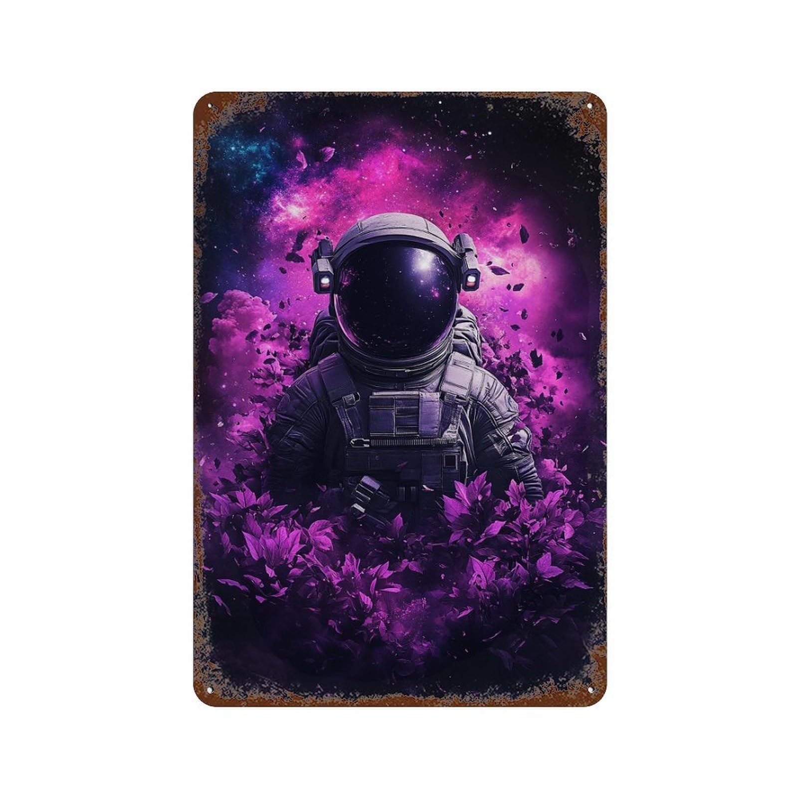 Cosmic Astronaut Artwork-1 Weathered Tin Sign 11.8"x7.9", Rustic Home Decor for Garage, Bar And Workshop Decor