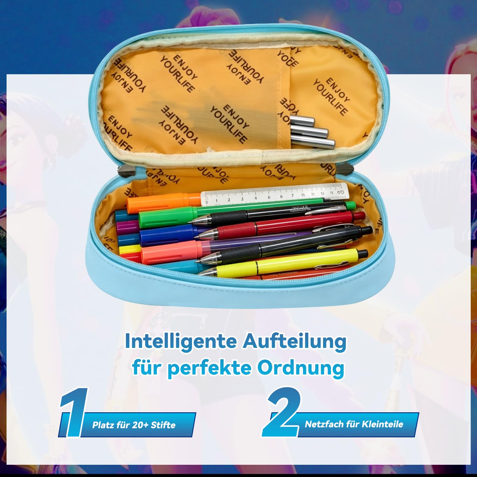 Astuccio Huntrix alla moda con scomparti per scuola, Azzurro