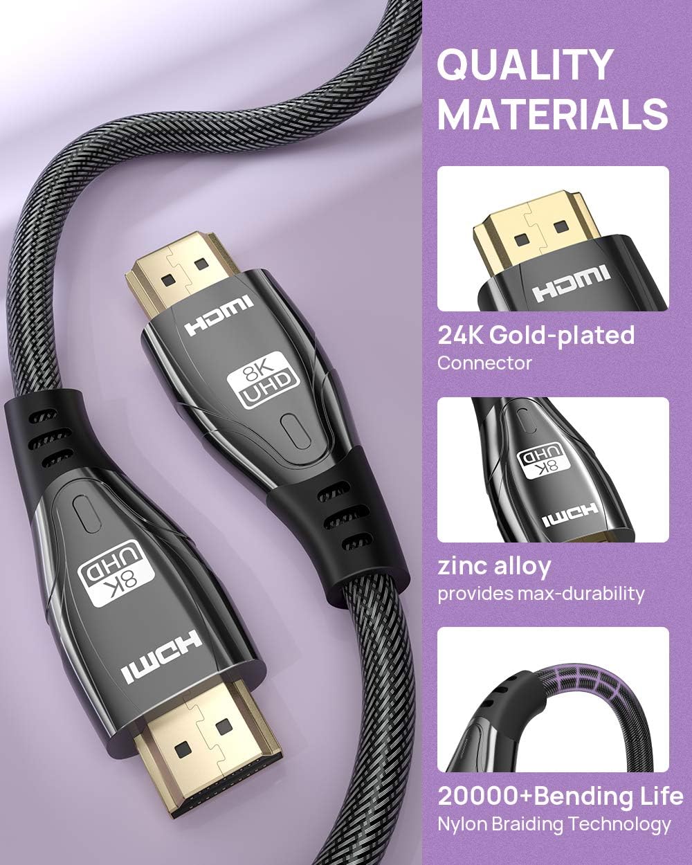 Bіg Sаlе 8K HDMI 2.1 Cable 15Ft,Ultra High Speed 48Gbps 8K@60Hz,4K@120Hz@144Hz DSC,HD UHD 7680×4320,eARC HDR10+,HDCP 2.2&2.3,Compatible with PS5/PS4/PS3 (Black)