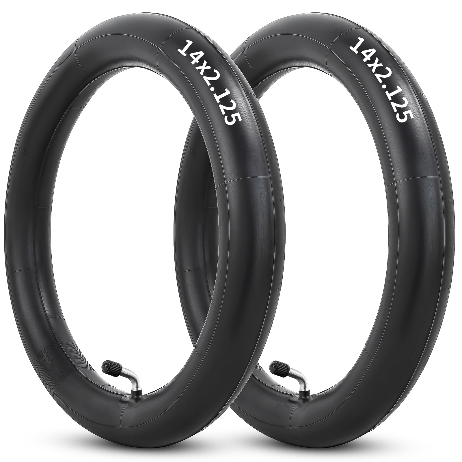14x2.125 Butyl Bike Inner Tube, 14 Inch Bike Tube with CR202 Bent Valve Stem Compatible with Most 14x1.90 14x1.95 14x2.0 14x2.10 14x2.125 Electric Scooters Electric Bicycle E-Bike Tire Tube 2Pcs