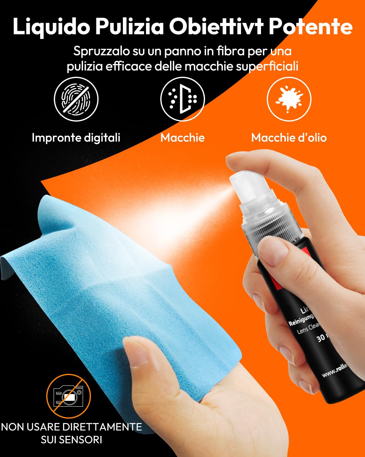 Kit Pulizia Sensore Full Frame, Rollei 8 in 1 Set di Pulizia Macchina Fotografica XL con Lenspen Soffietto Salviette Detergenti Liquido Detergente Bastoncini di Pulizia Sensore(24 mm) per Obiettivo