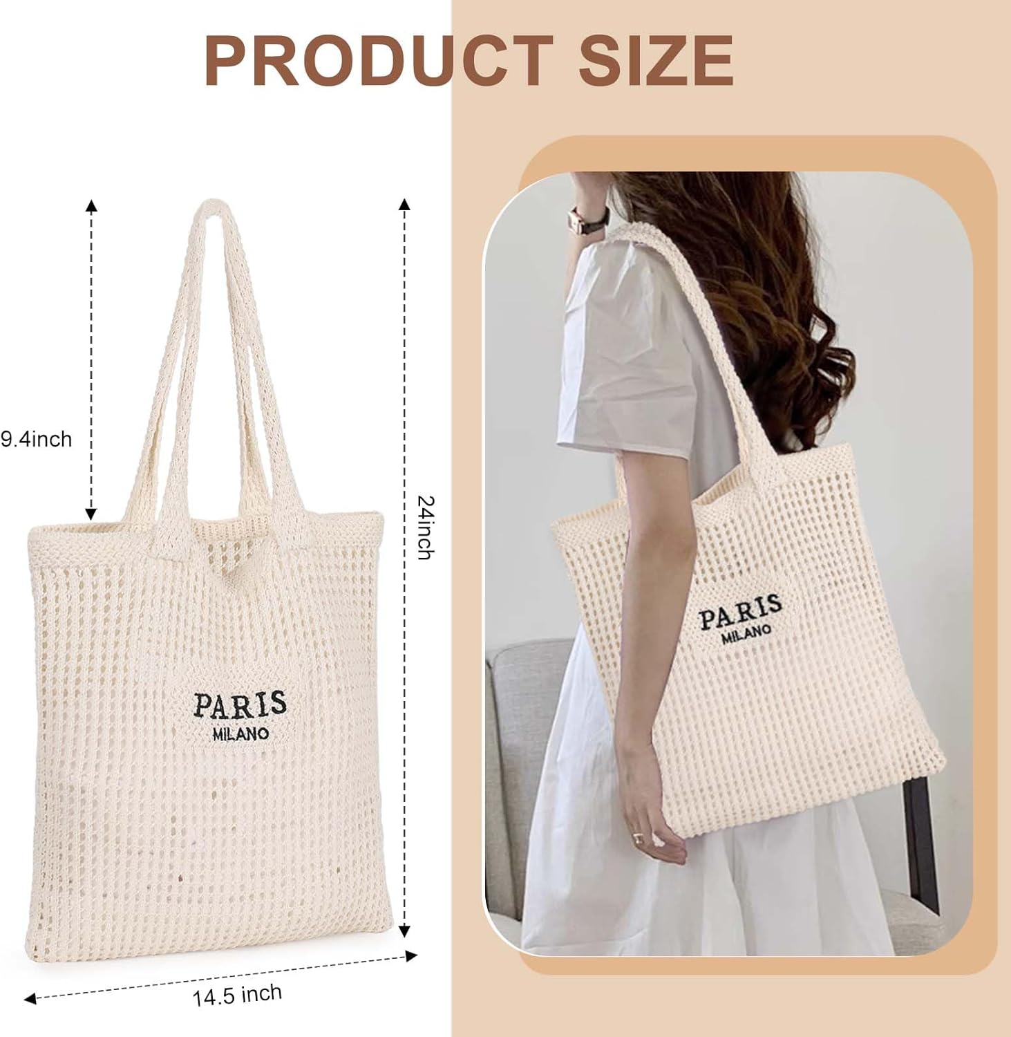 Sightor Crochet Tote Bag, Mesh Beach Bag Knit Summer Hobo Bag Vacation Boho Tote Bag for Women - Image 2