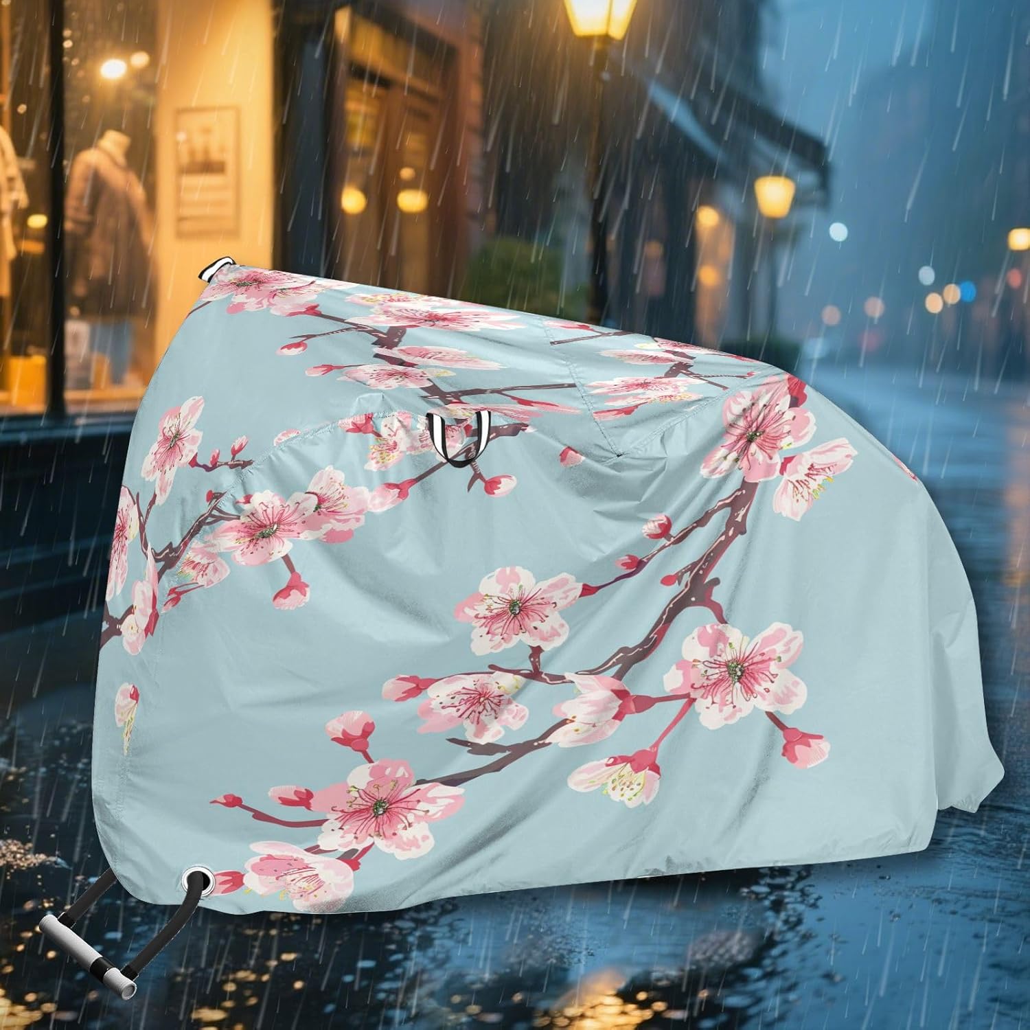 ALAZA Pink Cherry Blossom Flower Floral 3 Bike Cover Waterproof Outdoor Ebike Bicycle Covers Tarp Protection for 1/2 Bikes, Sun UV Dust Wind Proof