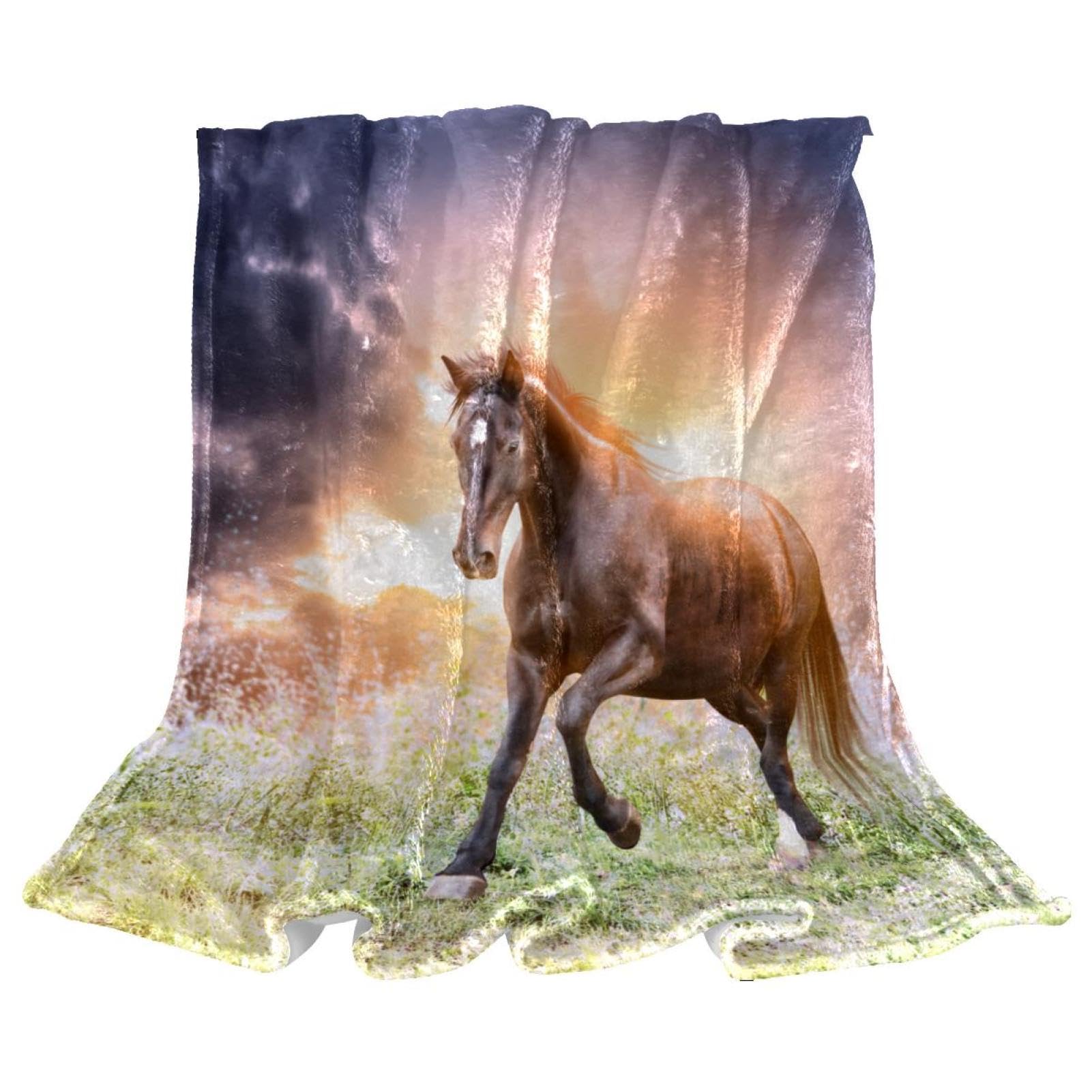 Couverture polaire cheval brun plaid de canapé chaud et couverture de lit salon bureau 150x100