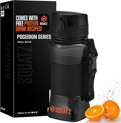 SQUATZ Botella de agua Poseidon Series de 17 onzas para batidos de proteínas y frutas, botella de agua de boca ancha de alta calidad, filtro infusor
